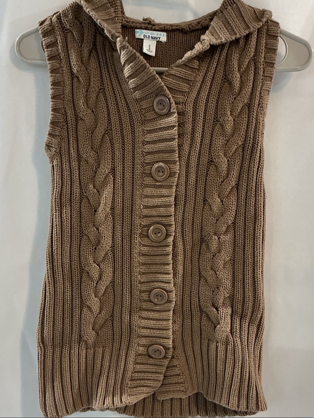 Old Navy Tan Cable-Knit Button Front Sweater Vest